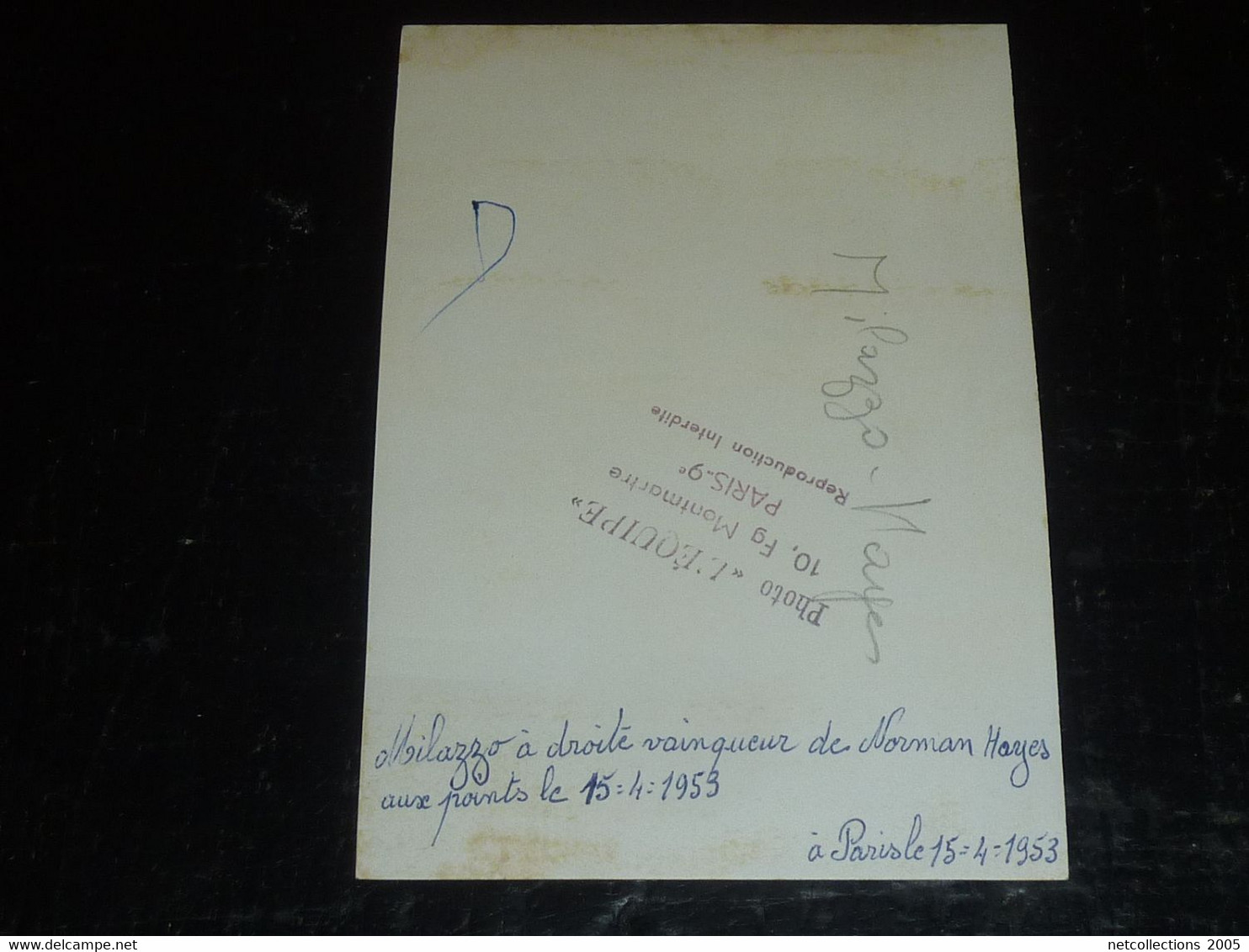 BOXEUR; MILAZZO à Droite Vainqueur De NORMAN HAYES AUX POINTS LE 15-4-1953 - PHOTO " L'EQUIPE " (DOC-F(2)) - Boxe