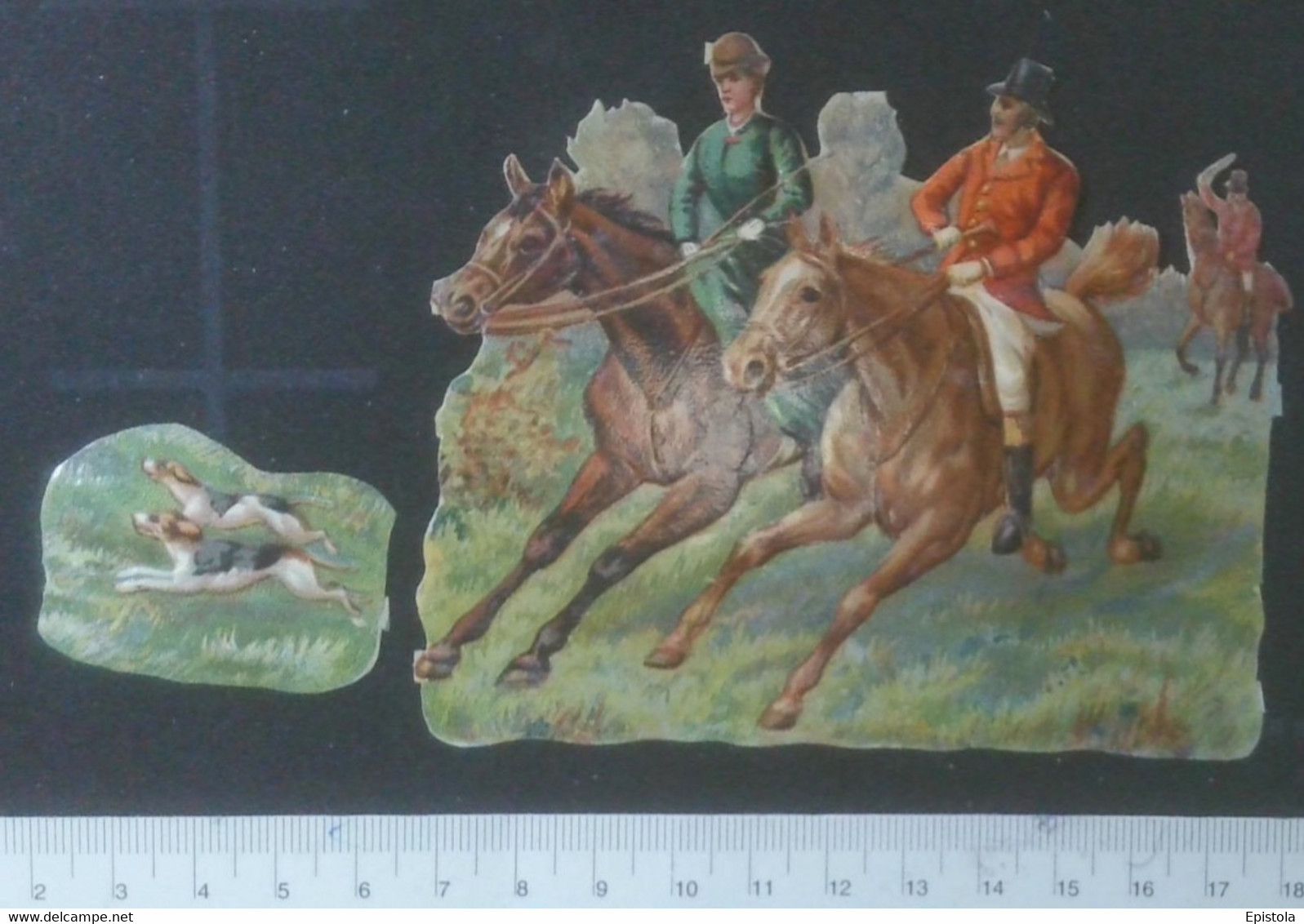 ► Cavalier Chasse à Courre Cheval (Horse Hunting)  Découpis époque Victorienne XIXe "Victorian Die-cuts" - Animali