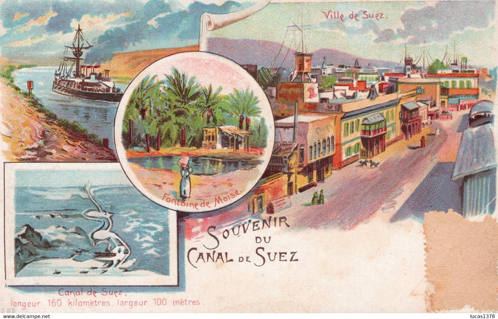 CPA - EGYPTE - Souvenir Du Canal De Suez - Fontaine De Moïse / LITHOGRAPHIE - Sues