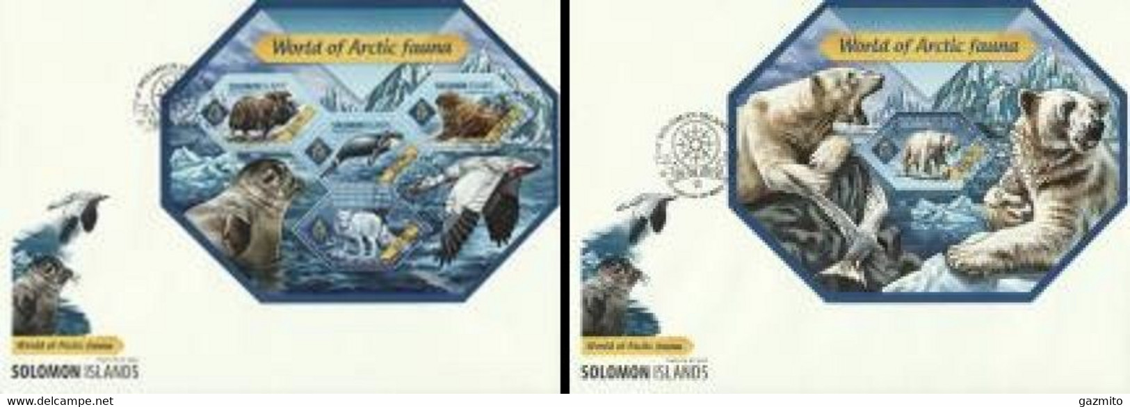 Salomon 2014, Artic Animals, Birds, Bears, Whales, Seal, 5val In BF+BF In 2FDC - Arctische Fauna