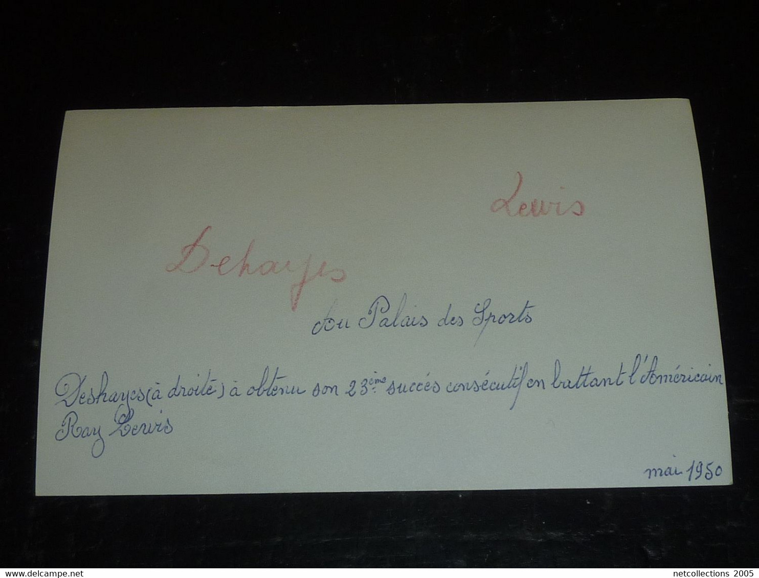 BOXEUR; DESHAYES (à Droite) à Obtenu Son 23° Succès....contre L'américain RAY LEWIS Au Palais Des Sports 1950 (DOC-F(2)) - Boxe