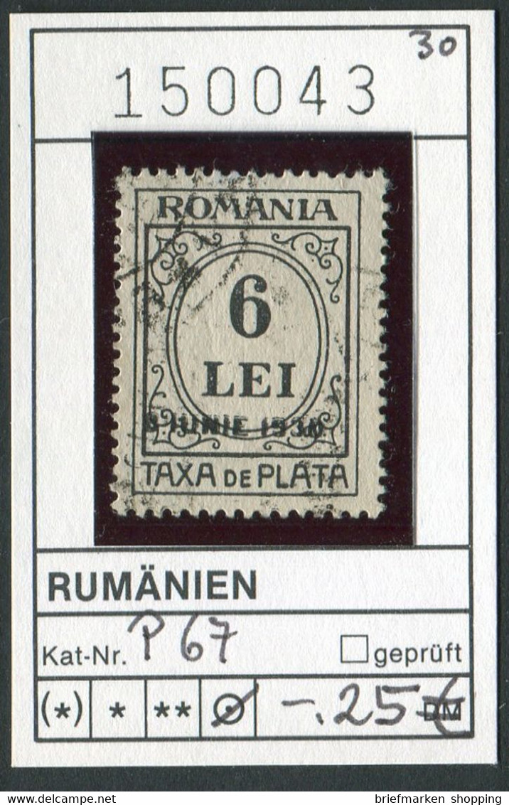 Rumänien 1930 - Romina 1930 - Roumenie 1930 - Rominia 1930 - Michel Porto 67 - Oo Oblit. Used Gebruikt - Port Dû (Taxe)