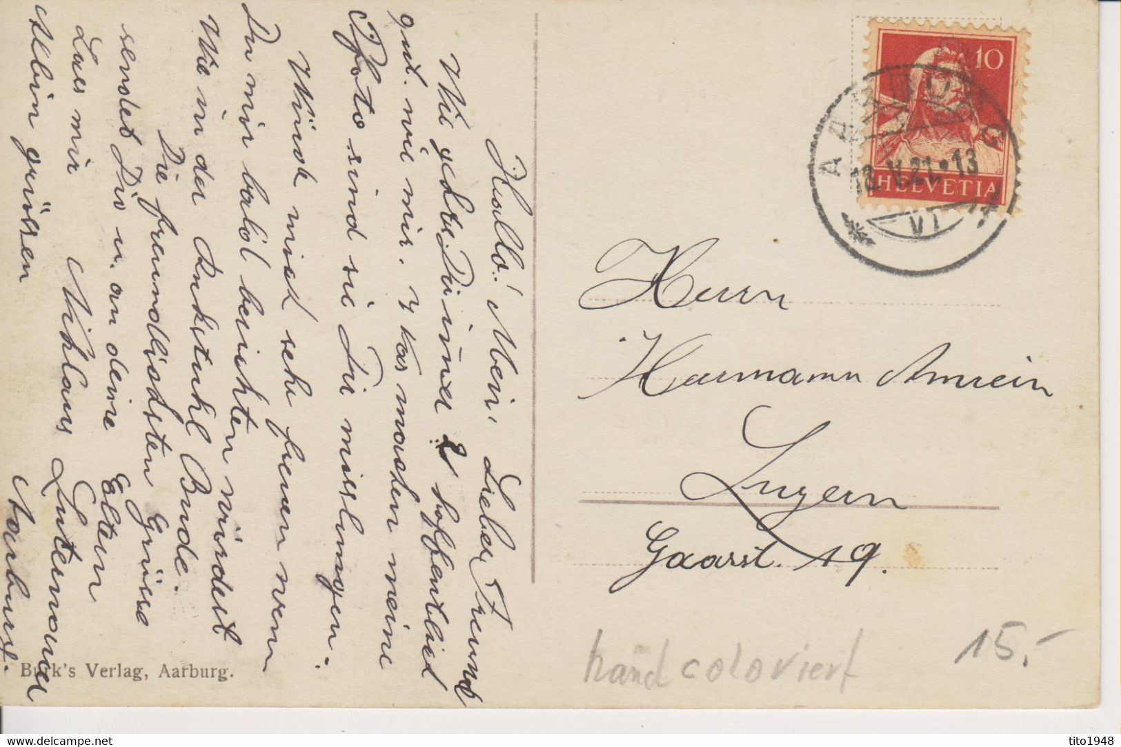 Schweiz, JJ1, 18.5.1921, Postkarte, Aarburg > Luzern, Siehe Scans! - Aarburg