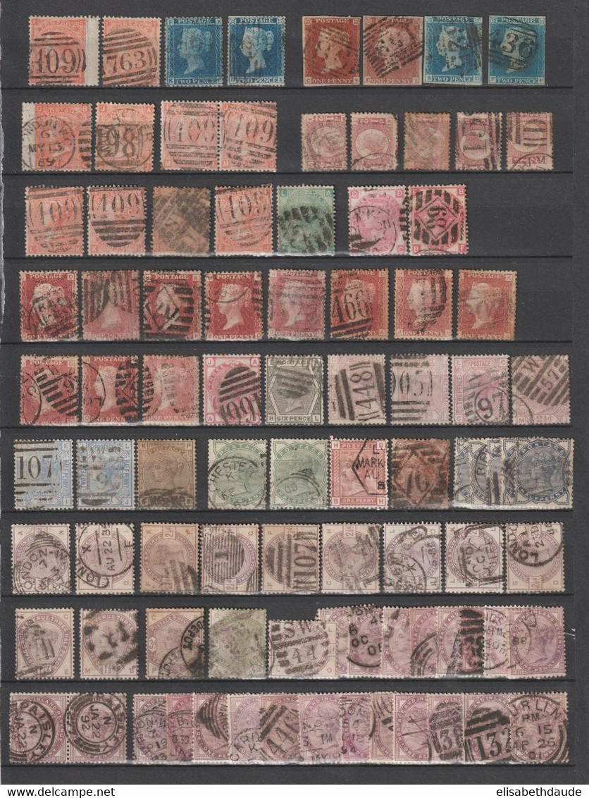 GB - BEL ENSEMBLE 2 PAGES TYPES VICTORIA - PLANCHAGE / VARIETES / OBLITERATION ... A ETUDIER - COTE YVERT = 3000++ EUR - Used Stamps