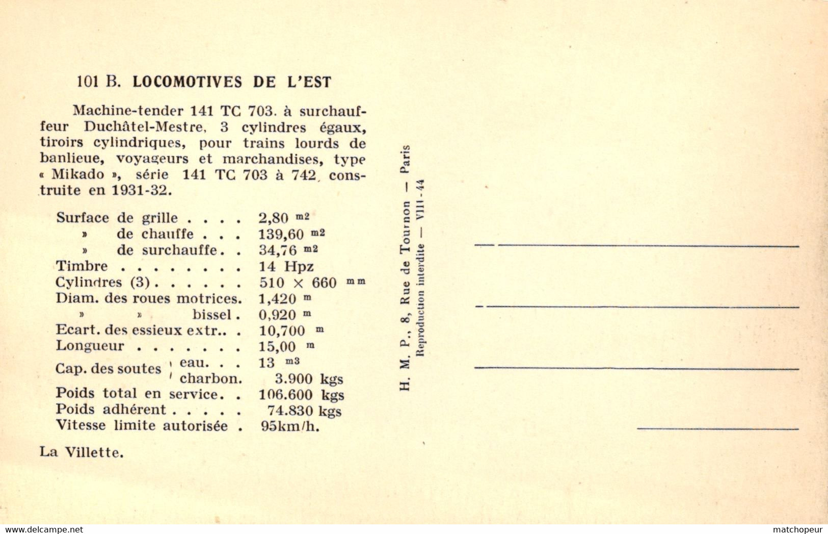 LOCOMOTIVES DE L'EST - Machine Tender 141 Tc 709 - Matériel