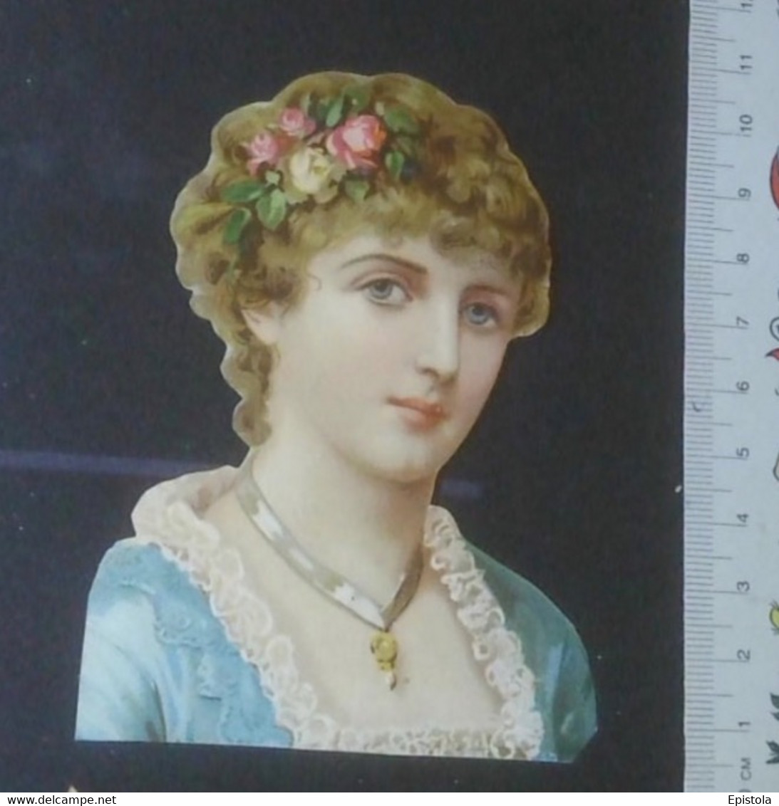 ► PORTRAIT Femme En Buste -  Découpi Découpis époque Victorienne XIXe "Victorian Die-cuts" - Fleurs