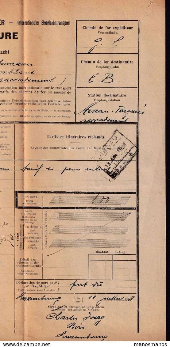 323/38 - Lettre De Voiture MERSCH 1928 - 3 Timbres Fiscaux Cachetés Chemin De Fer Guillaume - Via STERPENICH - Revenue Stamps