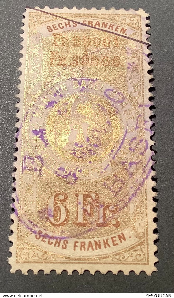 Schweiz Fiskalmarken: BASEL STADT 1870 WECHSELSTEMPEL Stempelmarke 6Fr Gold (Switzerland Revenue Stamps - Fiscaux