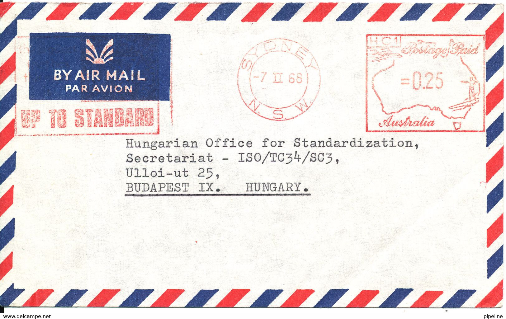 Australia Air Mail Cover With Meter Cancel Sent To Hungary Sydney 7-2-1968 - Storia Postale