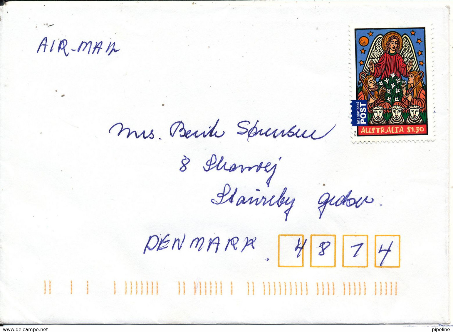 Australia Cover Sent To Denmark 2010 Single Franked - Covers & Documents