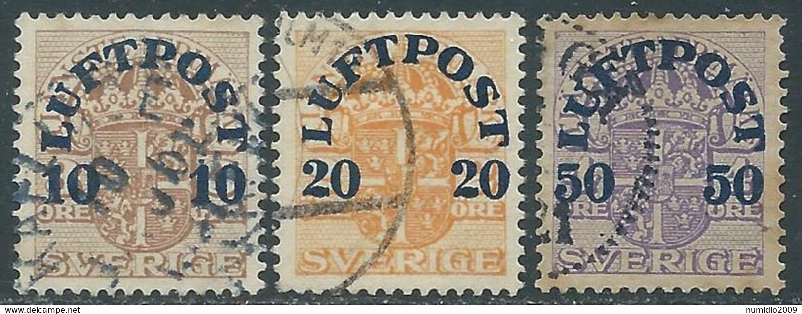 1920 SVEZIA POSTA AEREA USATO SOPRASTAMPATI 3 VALORI - RB25-7 - Usados