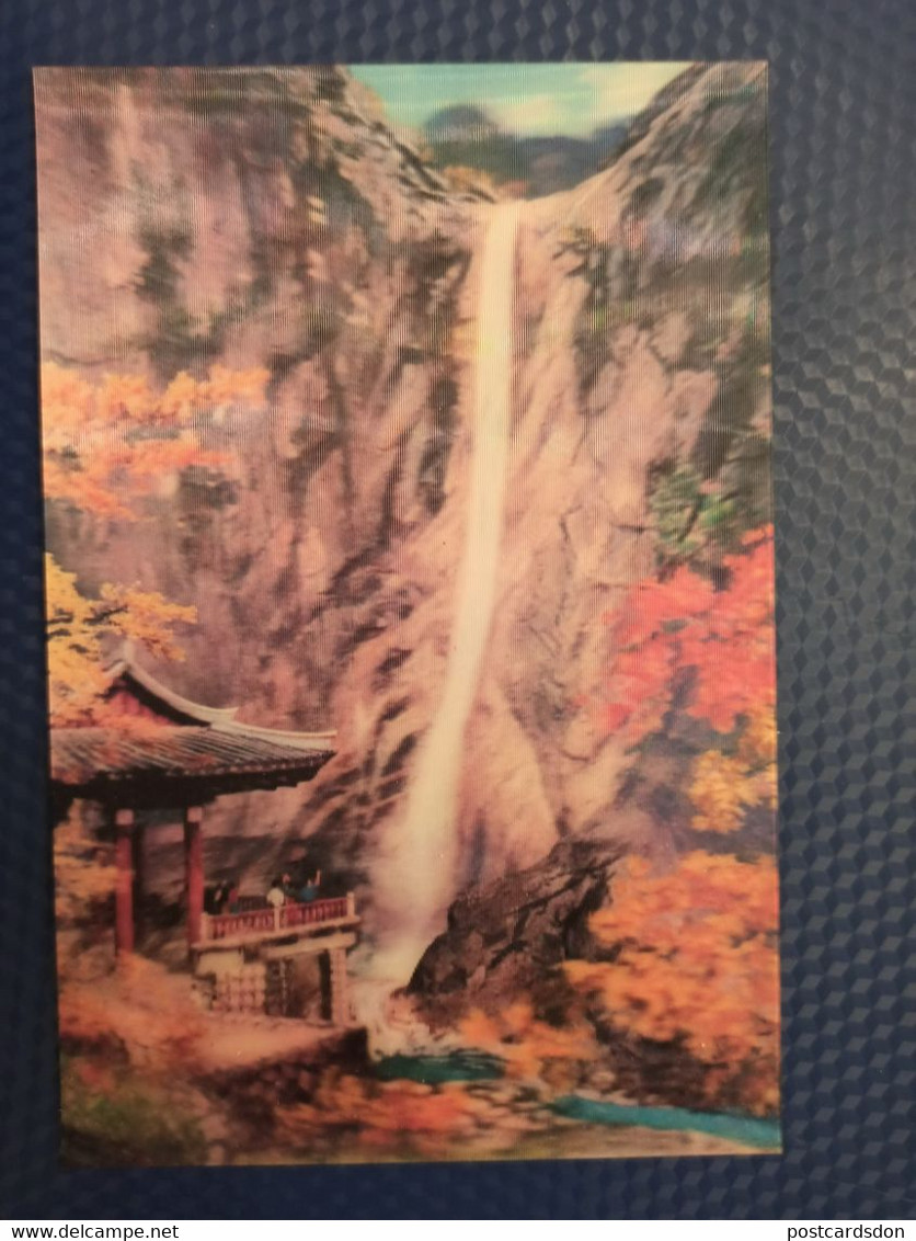 KOREA, NORTH. KURYONG FALLS-  Stereo Postcard -  3D PC Rare! - Corée Du Nord