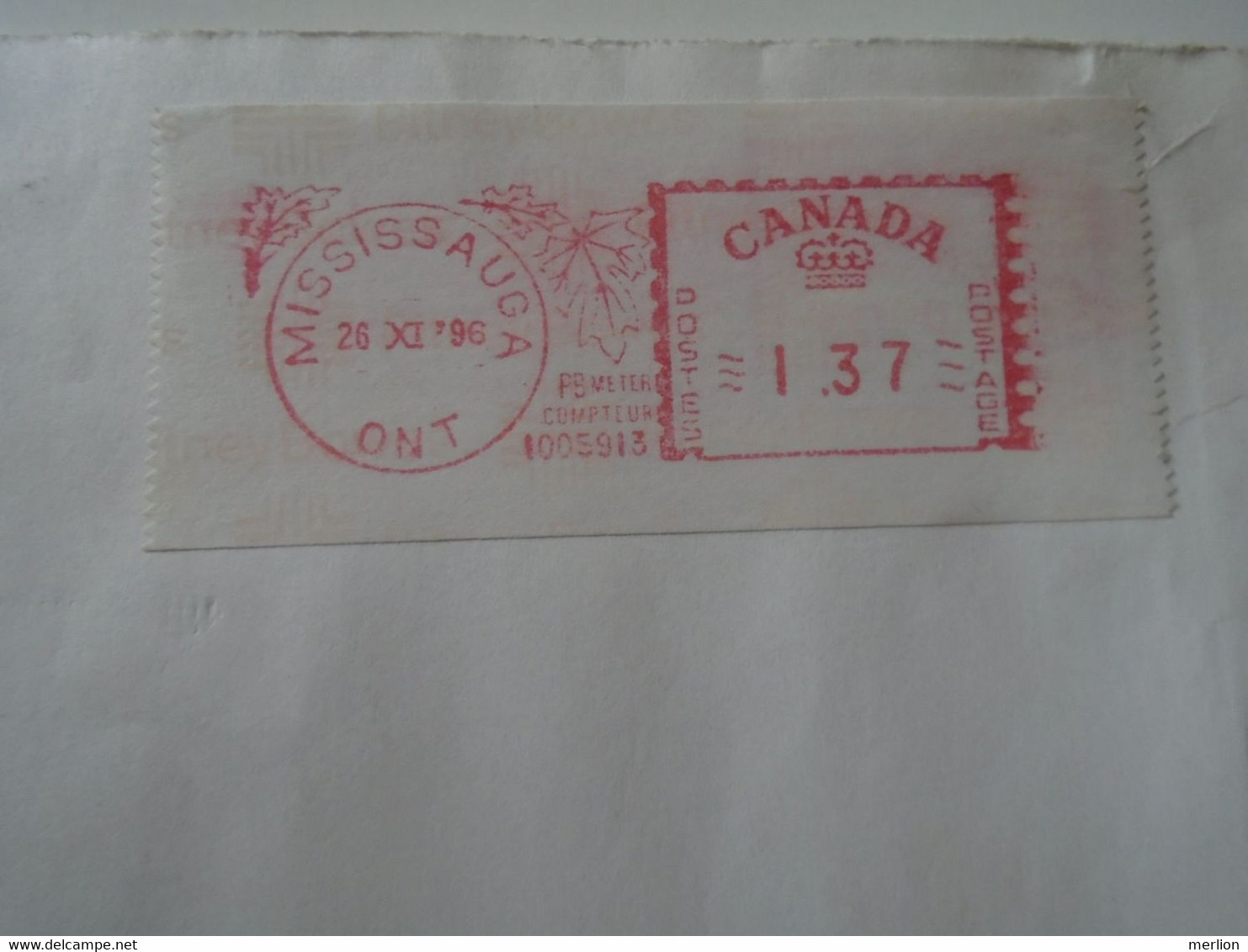 ZA400.9    Canada  Airmail Cover Cancel 1996 Missisauga, Ontario - Medtronic - EMA - Red Meter  - Sent To Hungary - Frankeervignetten (ATM) - Stic'n'Tic