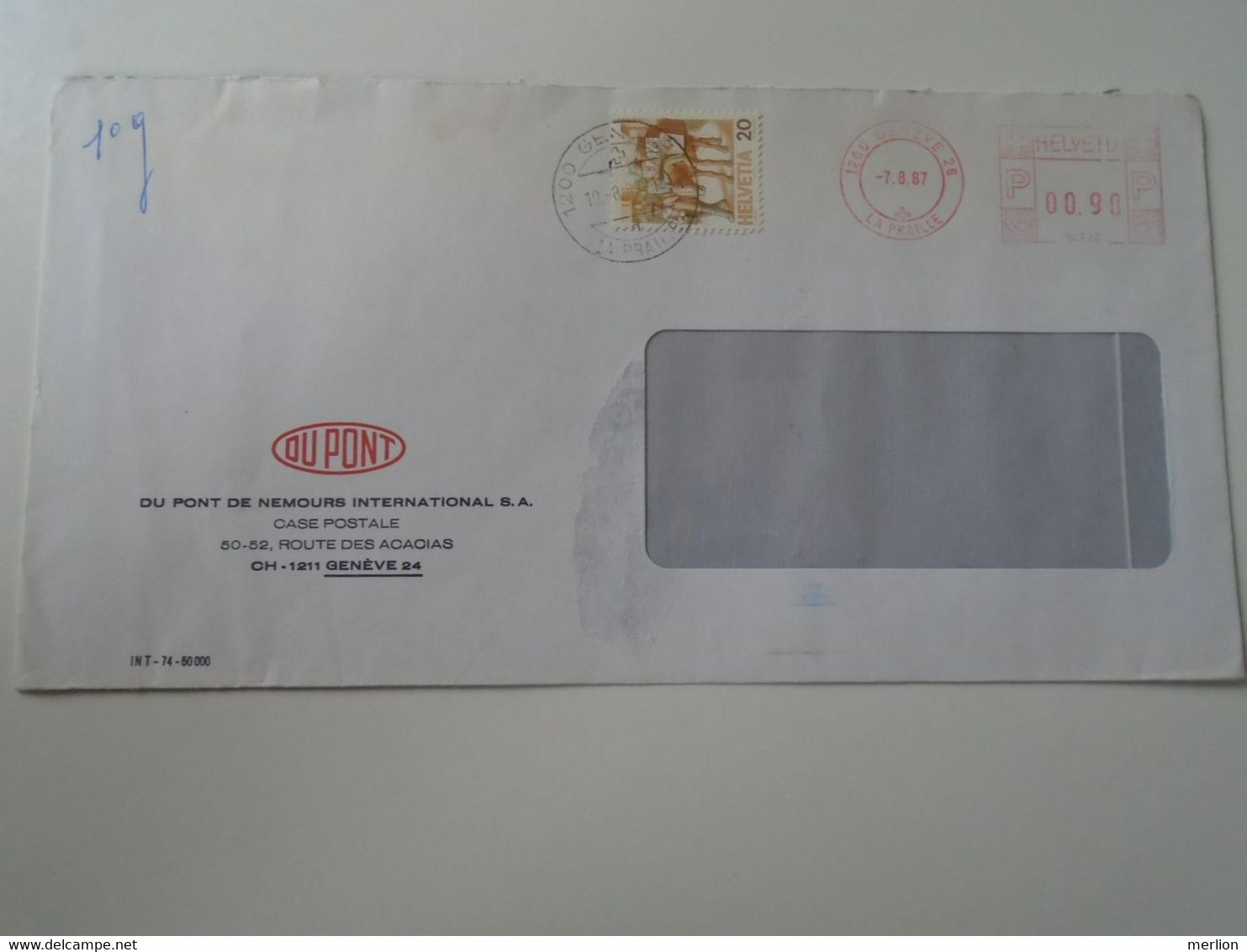 ZA400.14  Switzerland Suisse   Uprated  Postage Meter - Cancel Geneve 1987 Du Pont  - Em -red Meter - Affranchissements Mécaniques