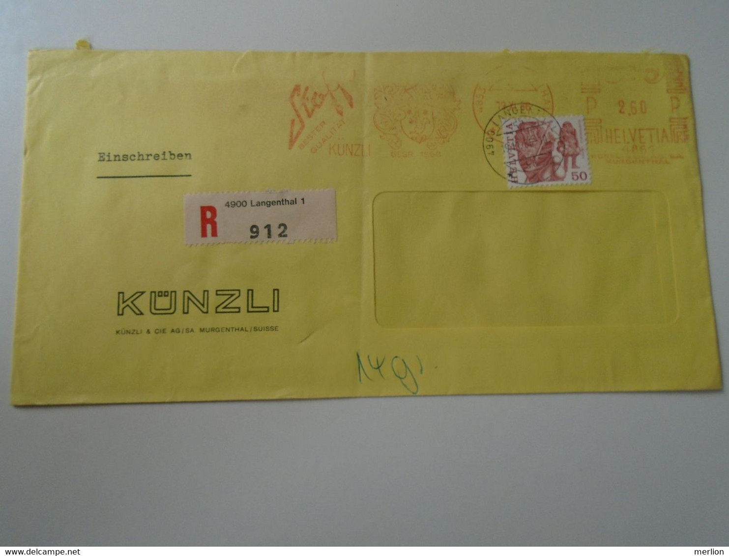 ZA400.15  Switzerland Suisse   Uprated  Postage Meter - Cancel  1986 Langenthal  -KÜNZLI -Murgenthal   - Ema -red Meter - Affranchissements Mécaniques