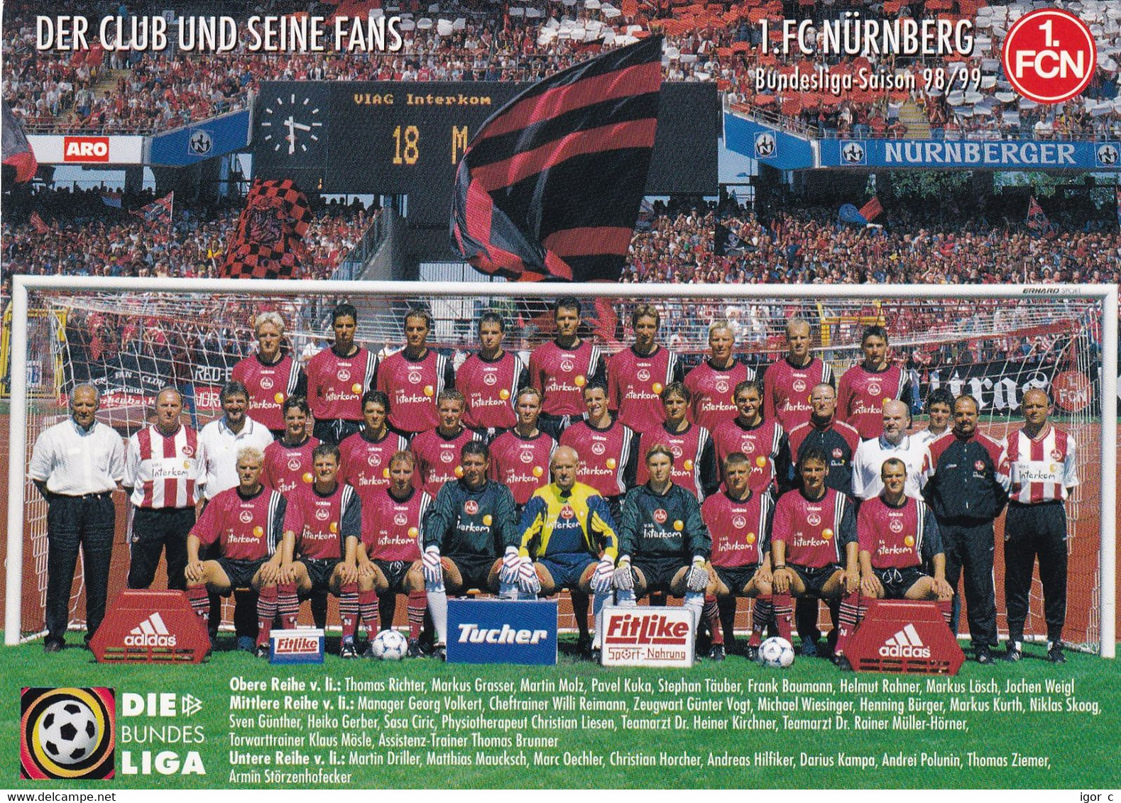 Germany Card: Football Füssball Soccer Calcio; Deutsche Bundeslig 1998/99; 1. FC Nürnberg Team Photo; 2 Scans - 1950 – Brésil