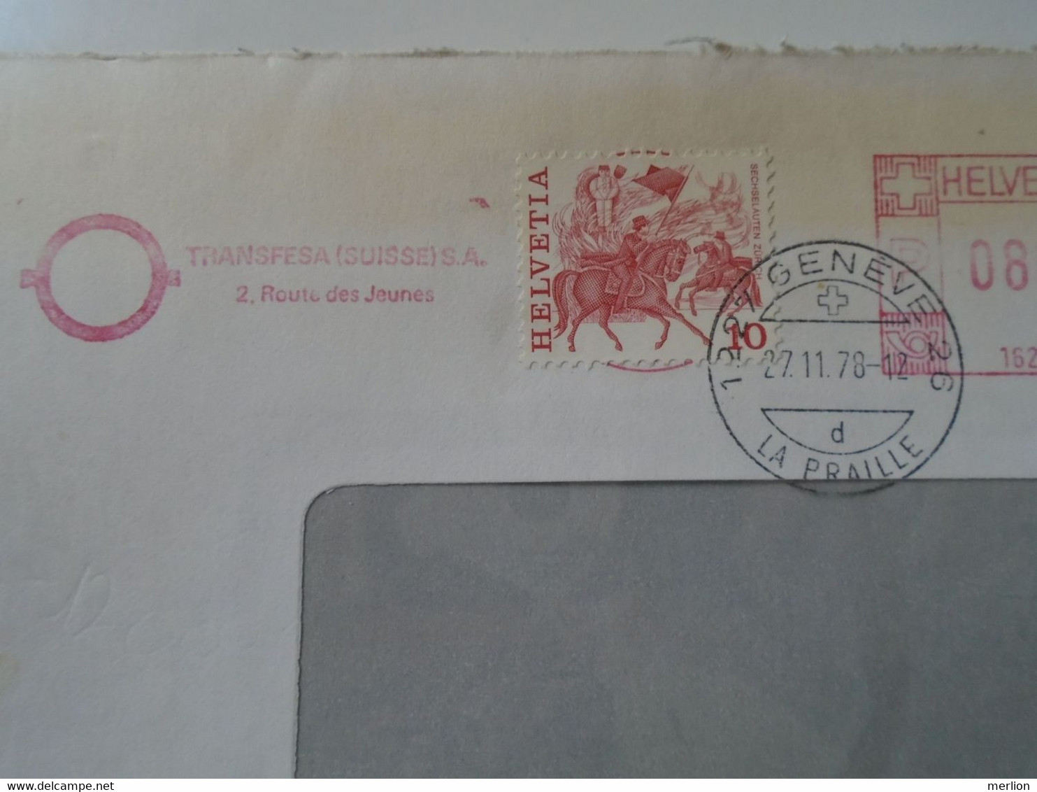 ZA400.19 Switzerland Suisse   Uprated  Postage Meter - Cancel  1978  Geneve -Transfesa - Ema -red Meter - Affranchissements Mécaniques