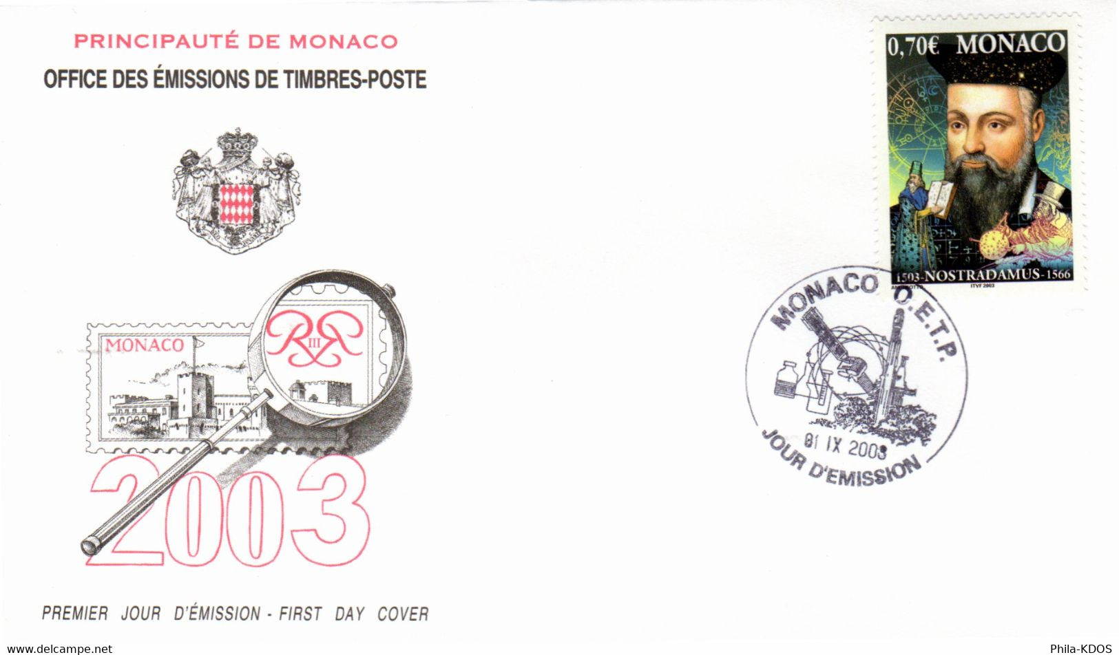 " NOSTRADAMUS " Sur Enveloppe 1er Jour De MONACO De 2003 N° YT 2406. Parfait état FDC - Pharmacy