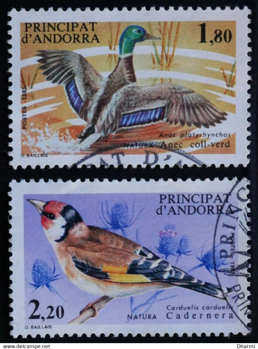 ANDORRE FR 1985 N°342-43 OBLITERES - 1.80F-2.20F FAUNE - COLVERT-CHARDONNERET - USED - Used Stamps