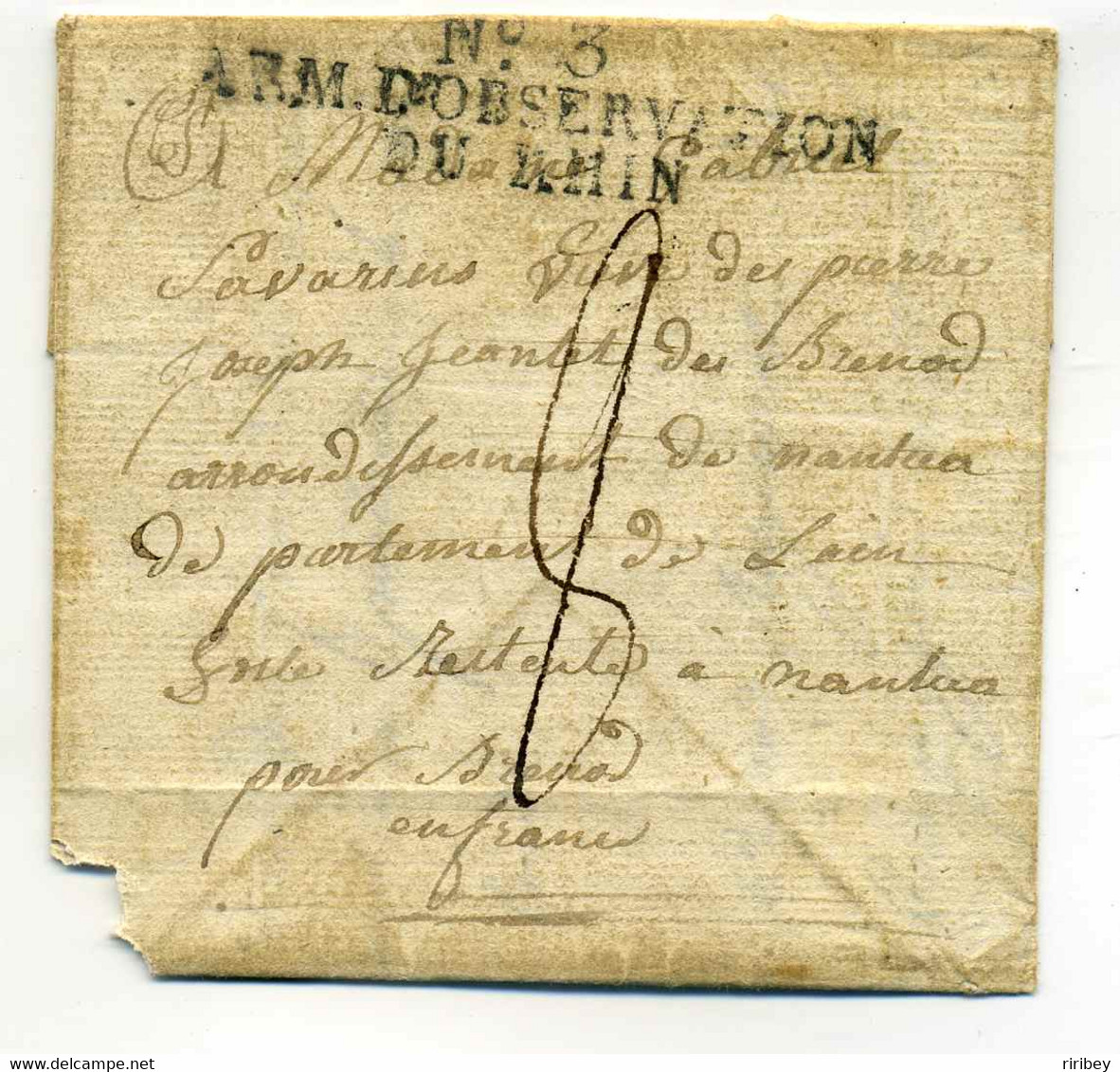 N°3 ARMEE D'OBSERVATION DU RHIN / Ecrite De Wien En Autriche /  Indice 24  Côte 1200€ - Legerstempels (voor 1900)