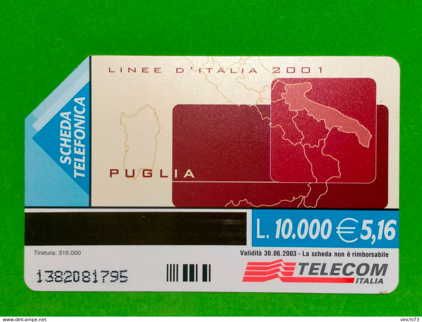 ! - ITALIA -SCHEDA TELEFONICA LINEE D'ITALIA 2001 PUGLIA - Publiques Thématiques