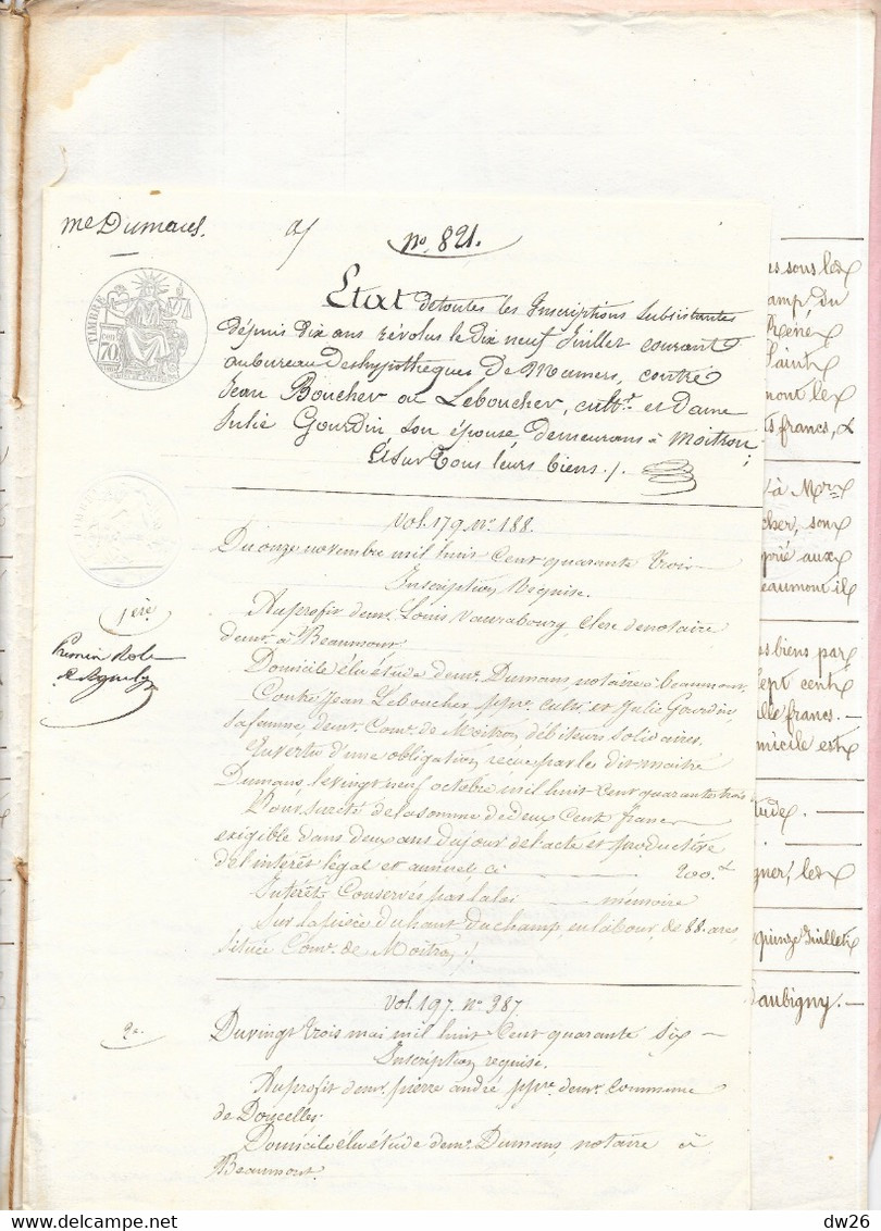 Acte Notarié Juillet 1852 - Etude De Me Dumas Notaire à Beaumont Sur Sarthe - Obligation Leboucher-Blu - Zonder Classificatie