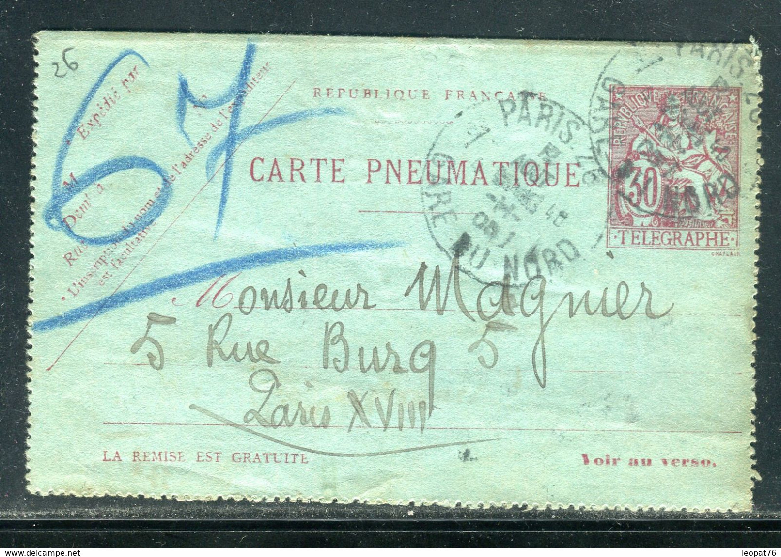 Entier Pneumatique ( Carte Lettre ) De Paris Pour Paris En 1905 - D 254 - Pneumatiques