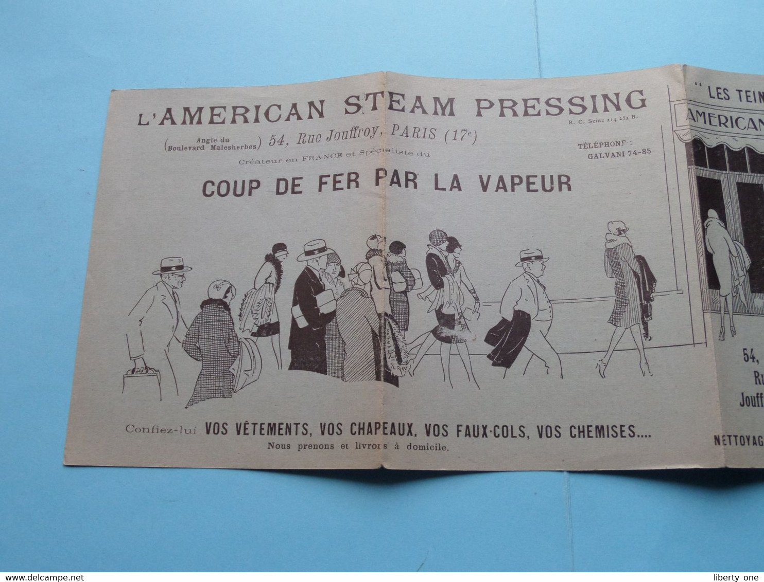 AMERICAN STEAM PRESSING Rue Jouffroy 54 PARIS Tél Galvani 74-85 ( Voir Scan ) Dépliant Anno 1930 ! - Publicidad