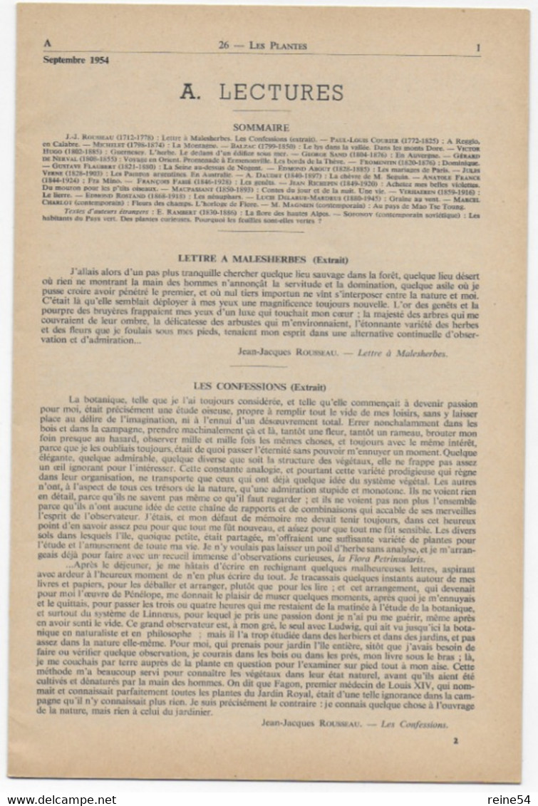 EDSCO DOCUMENTS- - LES PLANTES. N° 1 De Septembre 1954- 2e Année-Pochette N°26support Enseignants-Les Editions Scolaires - Fiches Didactiques