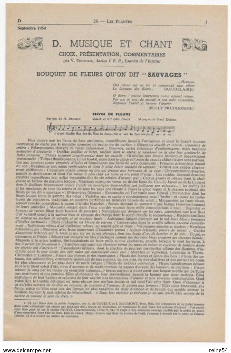 EDSCO DOCUMENTS- - LES PLANTES. N° 1 De Septembre 1954- 2e Année-Pochette N°26support Enseignants-Les Editions Scolaires - Schede Didattiche