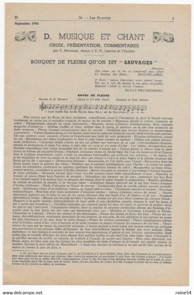 EDSCO DOCUMENTS- - LES PLANTES. N° 1 De Septembre 1954- 2e Année-Pochette N°26support Enseignants-Les Editions Scolaires - Fiches Didactiques
