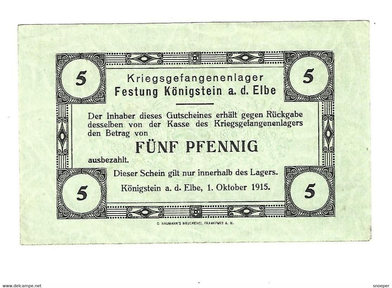 *germany Kriegsgefangenen Lager Konigstein  5 Pennig  05.03 - Otros & Sin Clasificación