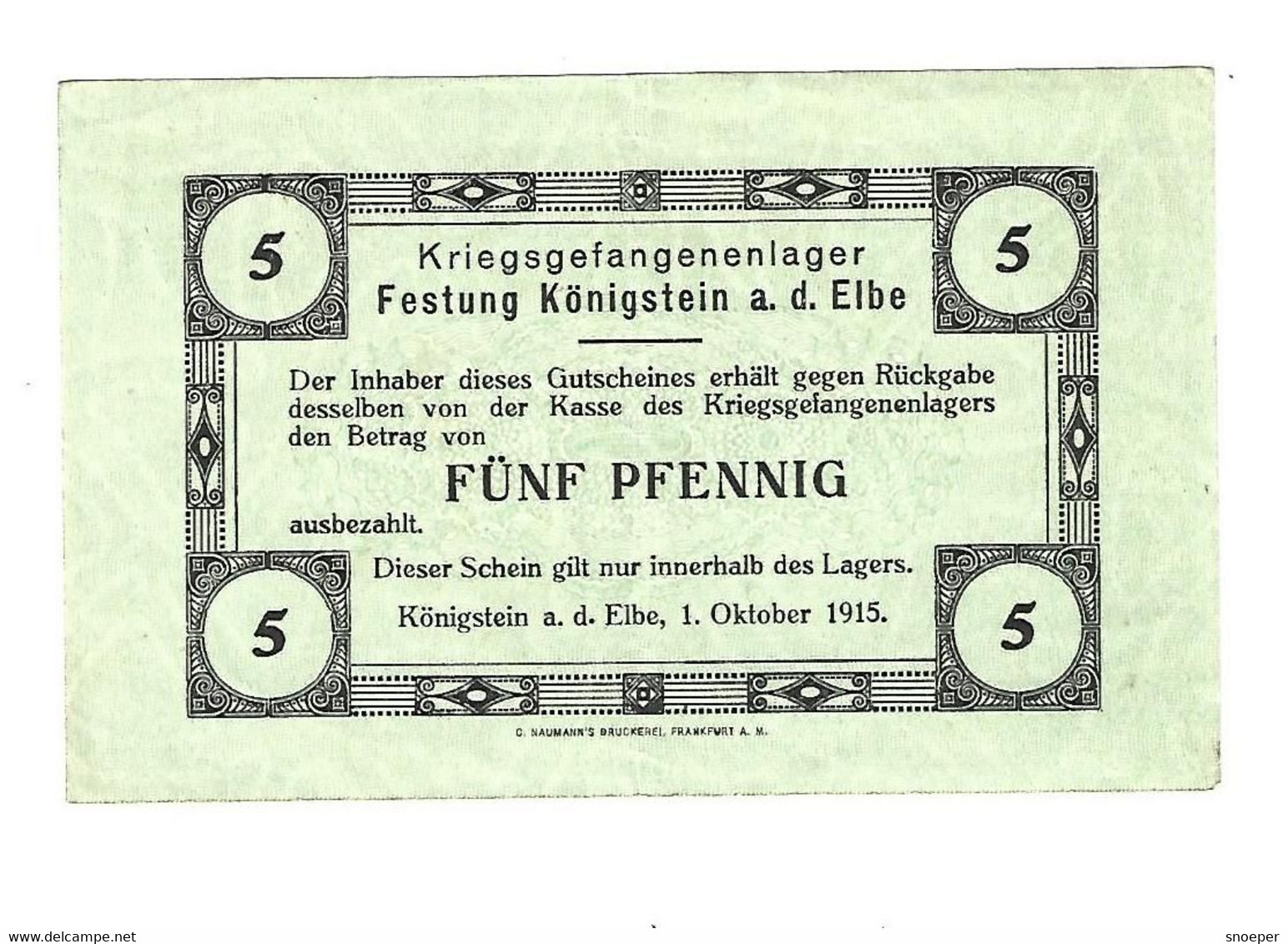 *germany Kriegsgefangenen Lager Konigstein  5 Pennig  05.03 - Autres & Non Classés