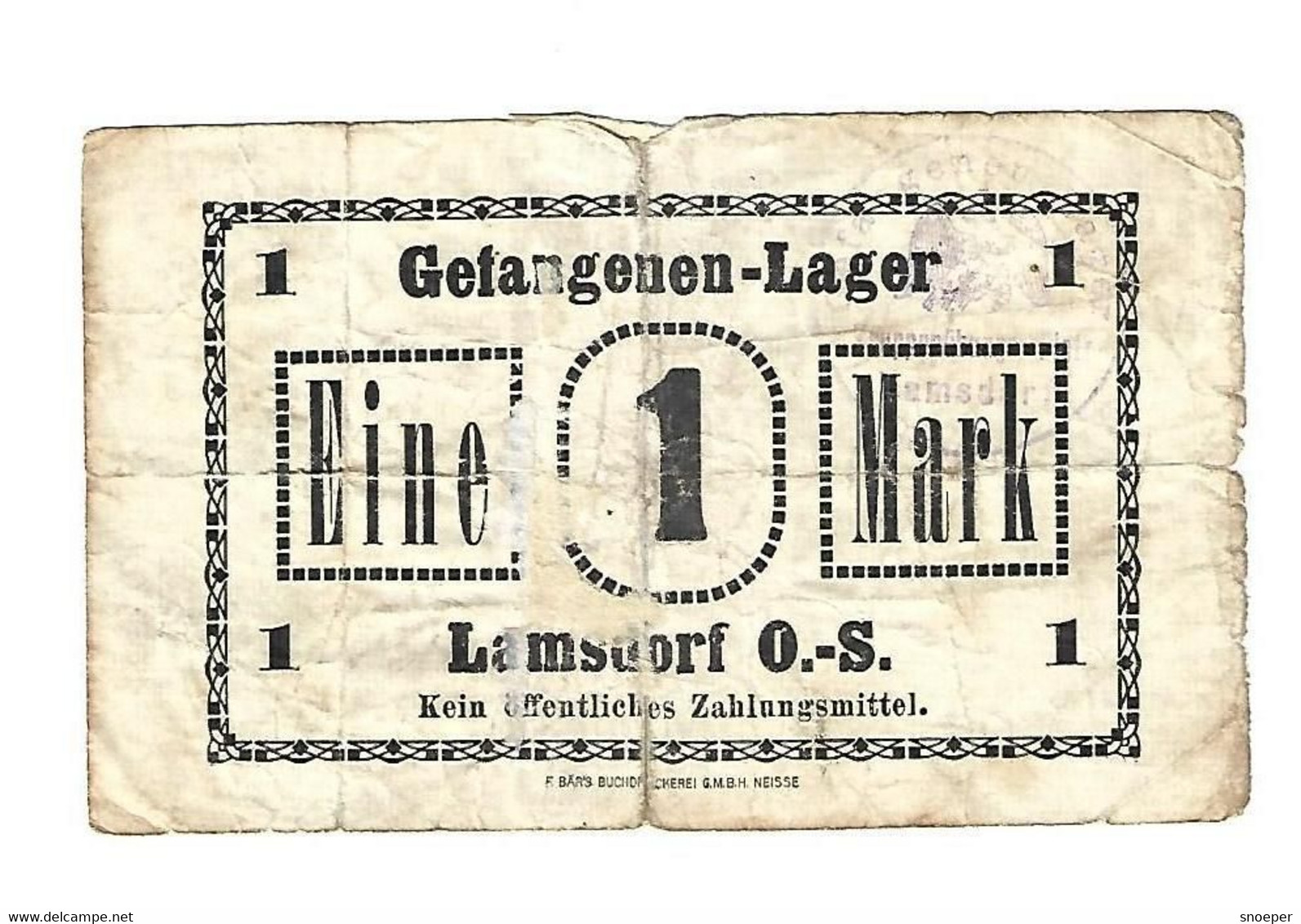*germany Gefangenen Lager  Lamsdorf  1 Mark 05.20   Vf - Altri & Non Classificati
