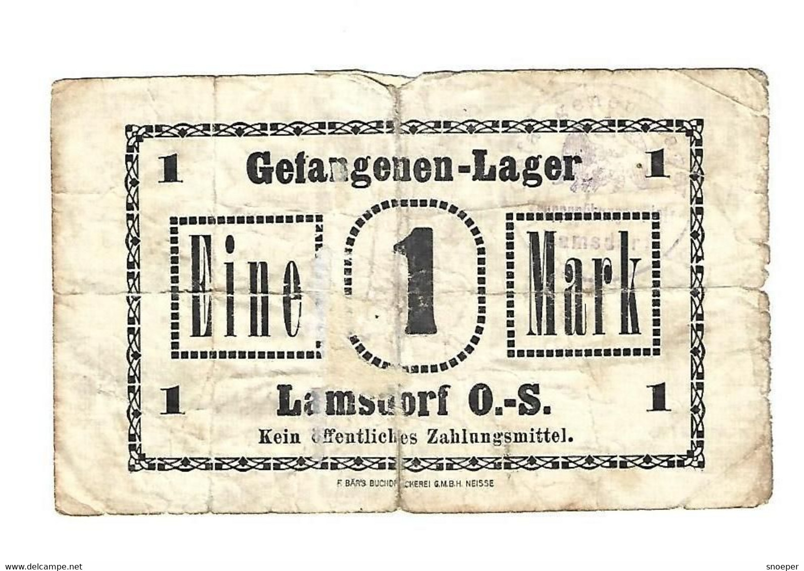 *germany Gefangenen Lager  Lamsdorf  1 Mark 05.20   Vf - Sonstige & Ohne Zuordnung