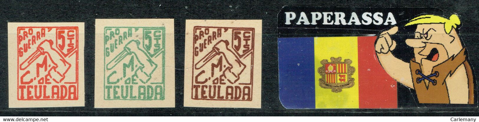 ESPAÑA GUERRA CIVIL Viñetas Pro Guerra Teulada  3v Nd  M - Kriegssteuermarken