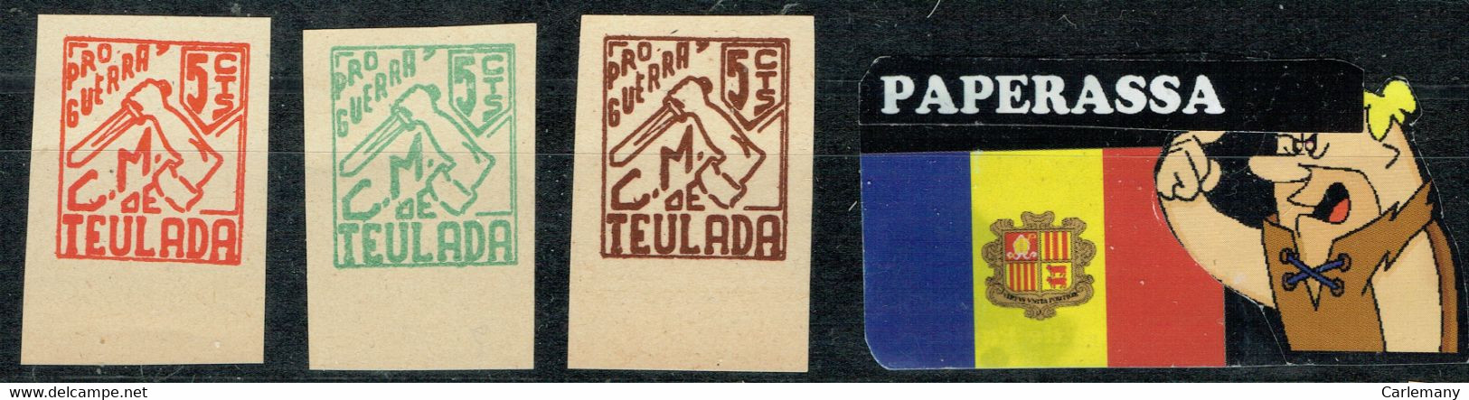 ESPAÑA GUERRA CIVIL Viñetas Pro Guerra Teulada  3v Nd  M - Kriegssteuermarken