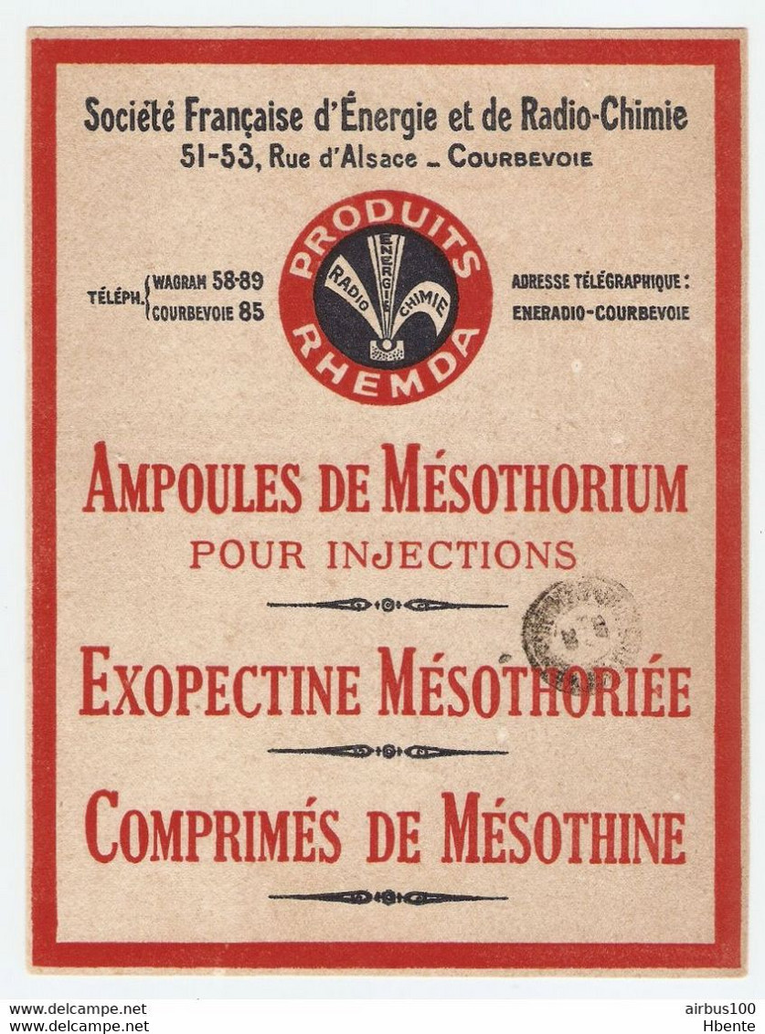 Rhemda Ampoules De Mésothorium Thorium Publicité - Advertising (Photo) - Objets