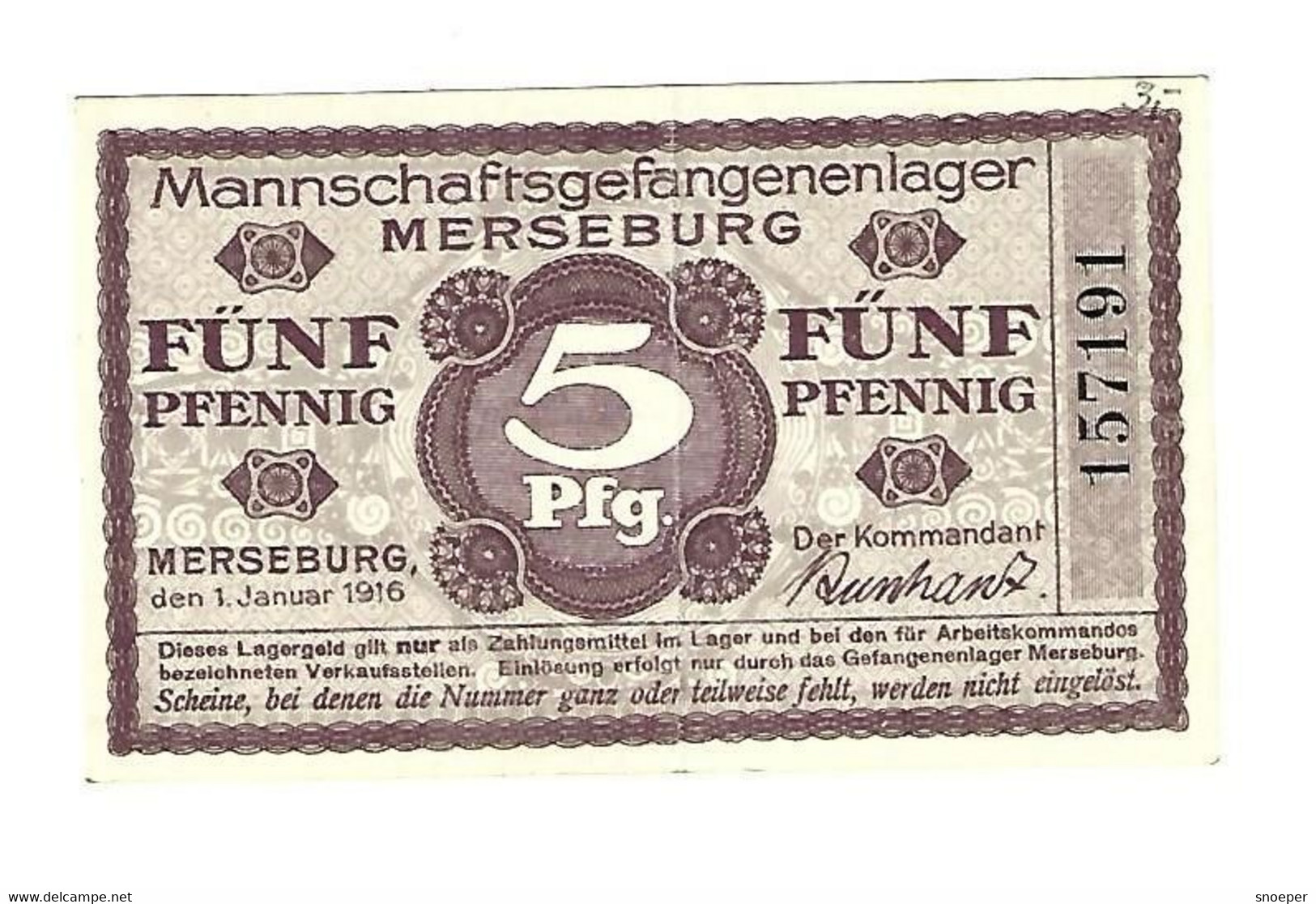 *germany Mannschaftsgefangenen Lager  Merseburg 5 Pfennig  1916  05.02 - Altri & Non Classificati