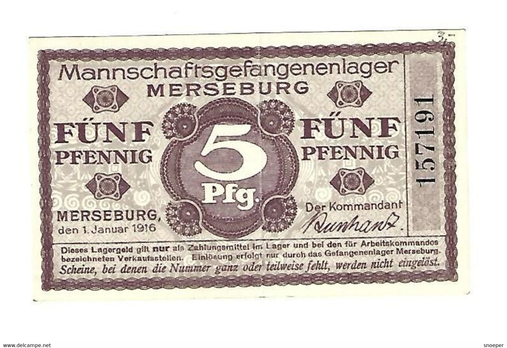 *germany Mannschaftsgefangenen Lager  Merseburg 5 Pfennig  1916  05.02 - Other & Unclassified