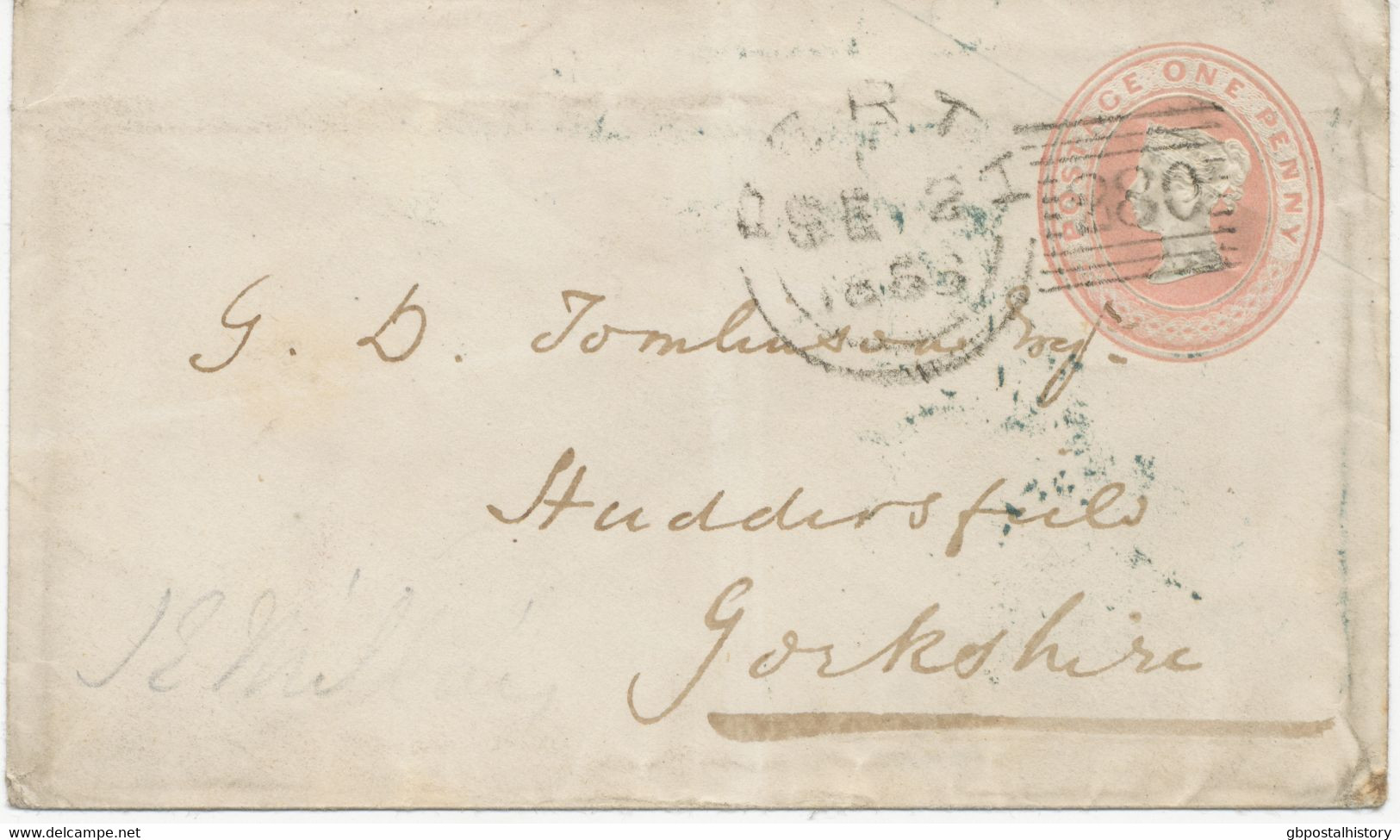 GB 1856 QV 1d Pink VFU Postal Stationery Envelope Size B With Rare Scottish EXPERIMENTAL Duplex Postmark „PERTH / 280" - Covers & Documents