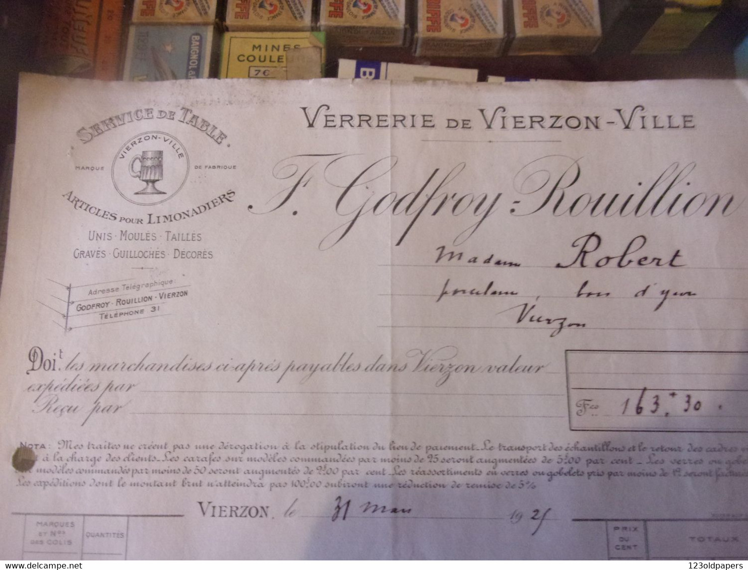 ♥️    18 FACTURE  VIERZON VILLE   VERRERIE F GODFROY ROUILLION - 1900 – 1949