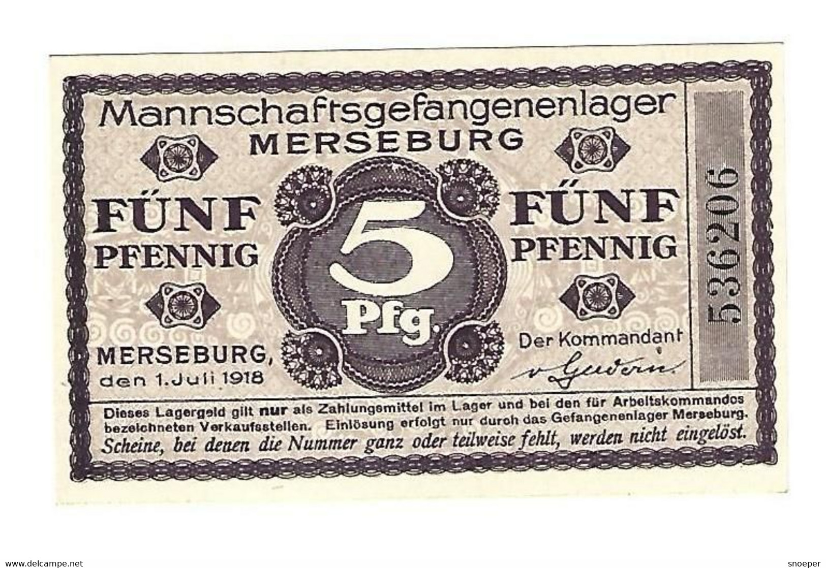 *germany Mannschaftsgefangenen Lager  Merseburg 5 Pfennig  1918  05.10 - Andere & Zonder Classificatie