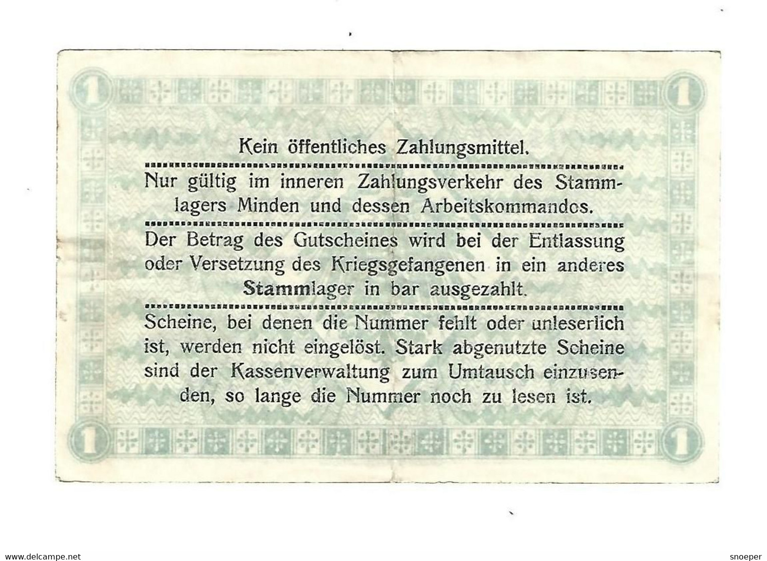 *germany Kriegsgefangenen Lager  Minden 1 Mark 05.30 - Sonstige & Ohne Zuordnung