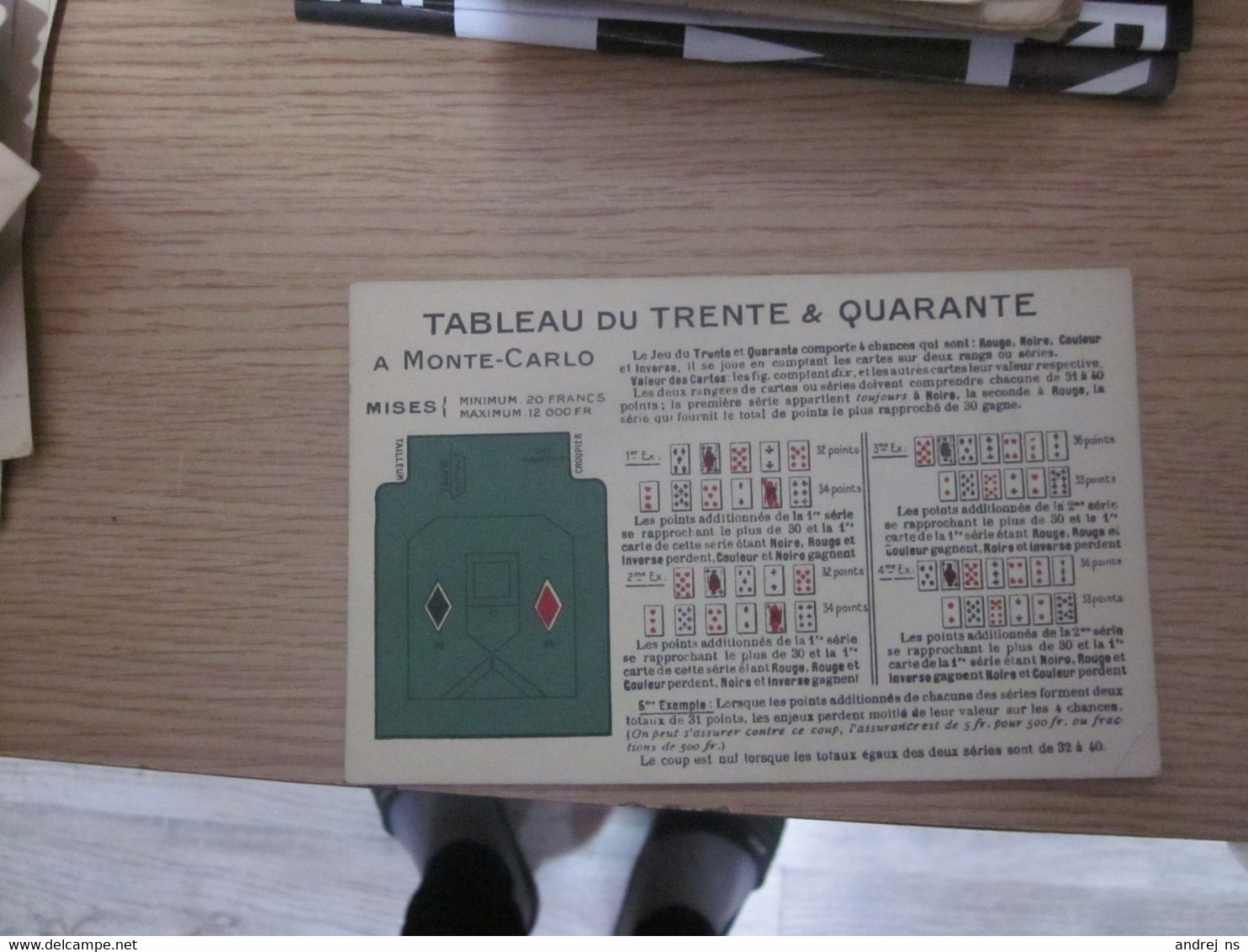 Tableau Du Trente Quarante A Monte Carlo Playing Cards - Cartes à Jouer