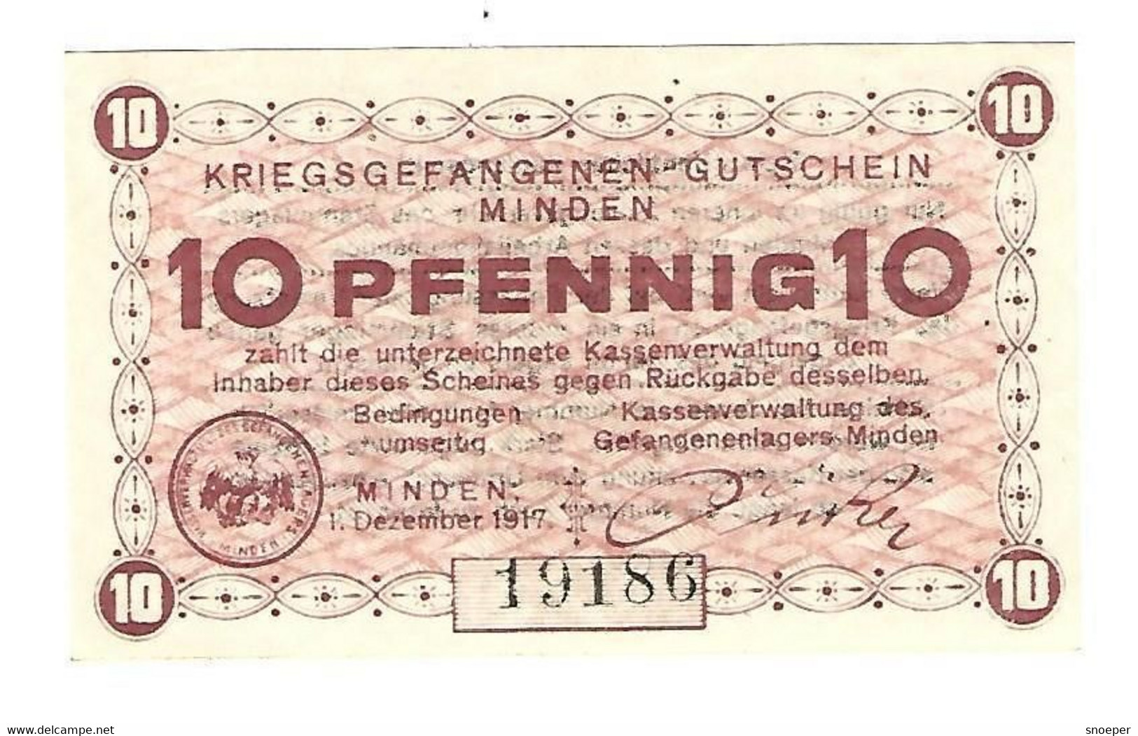 *germany Kriegsgefangenenlager  Minden 10 Pfennig   05.50 - Andere & Zonder Classificatie