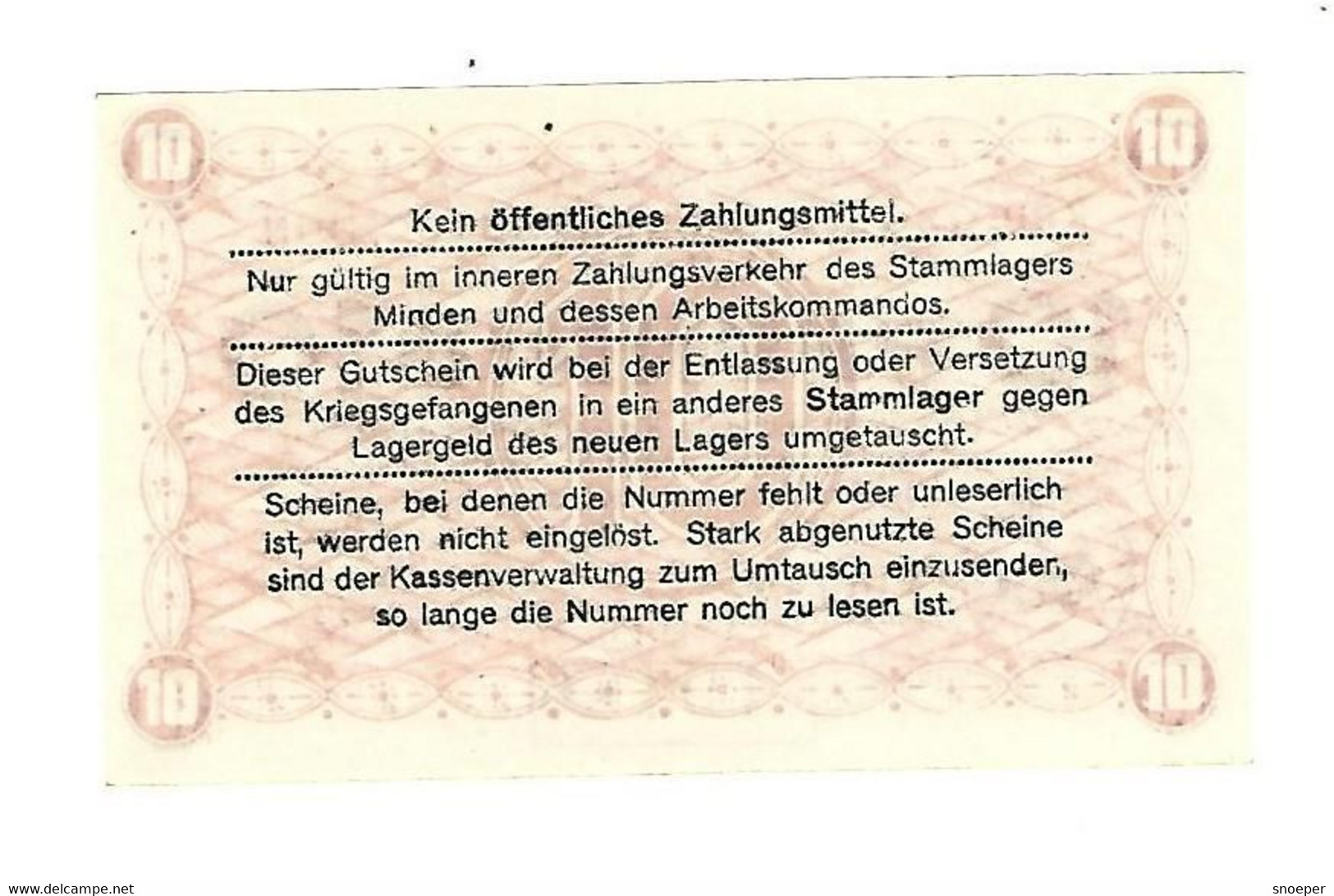 *germany Kriegsgefangenenlager  Minden 10 Pfennig   05.50 - Andere & Zonder Classificatie