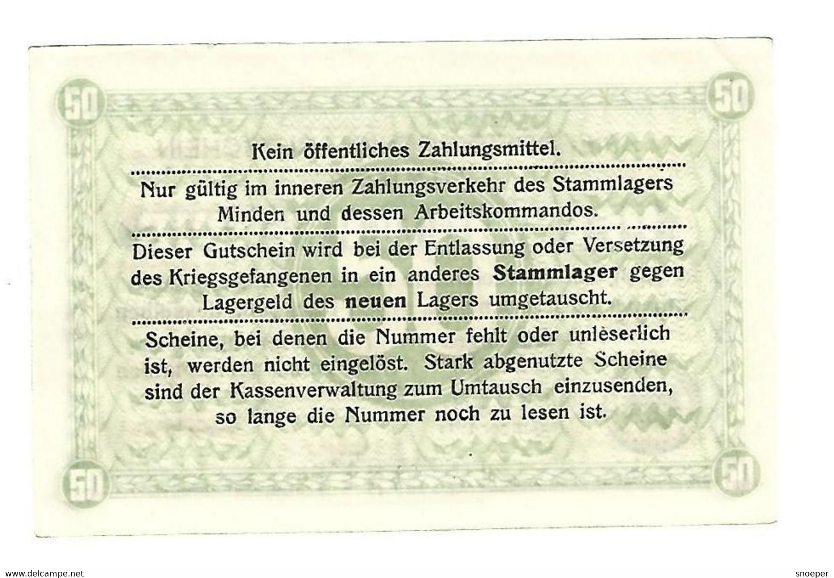 *germany Kriegsgefangenenlager  Minden 50 Pfennig   05.52.1 - Sonstige & Ohne Zuordnung