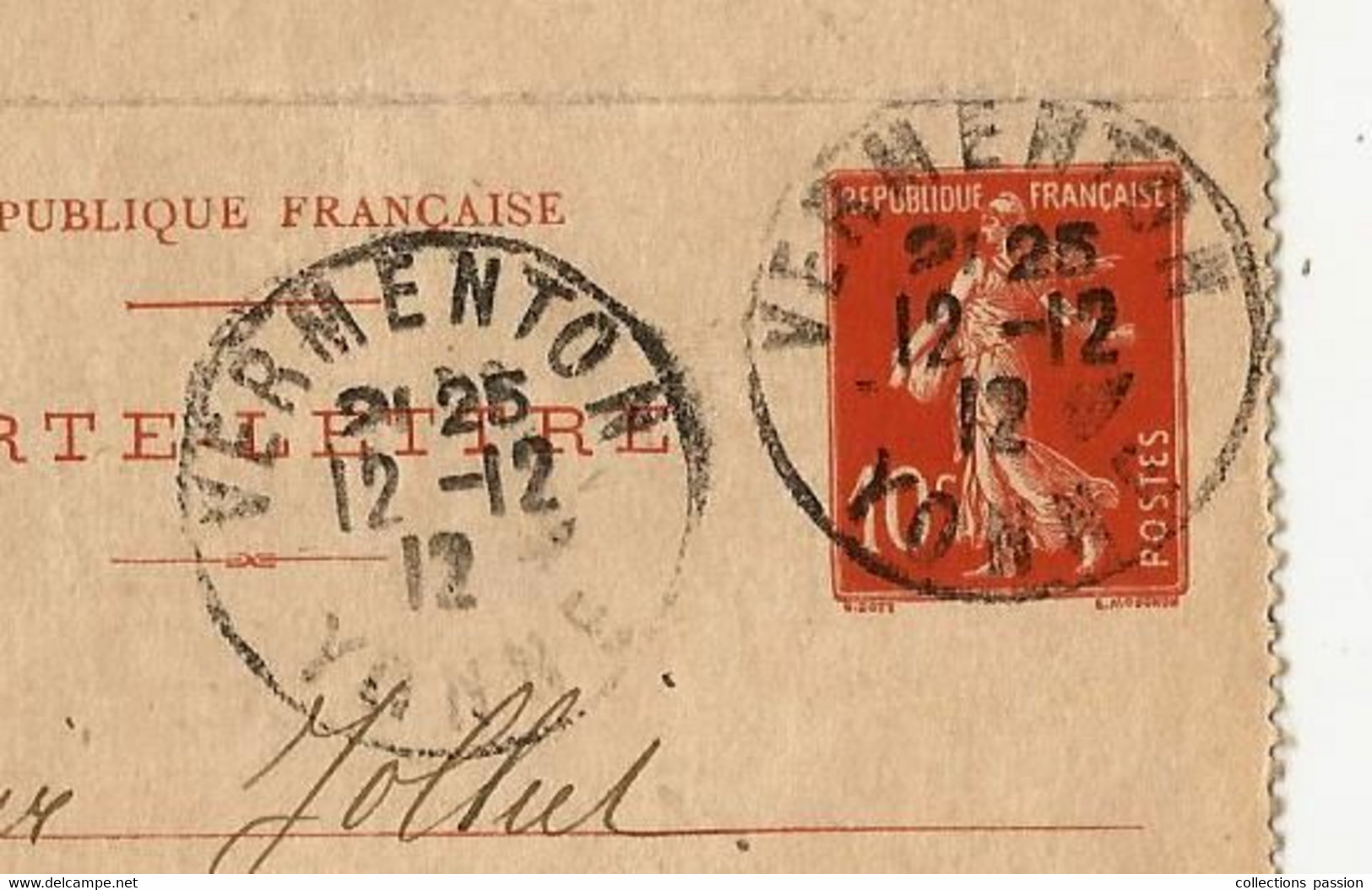 Entier Postal Sur Carte Lettre,  VERMENTON Pour AUXERRE,  YONNE,  1912,  3 Scans - Cartoline-lettere