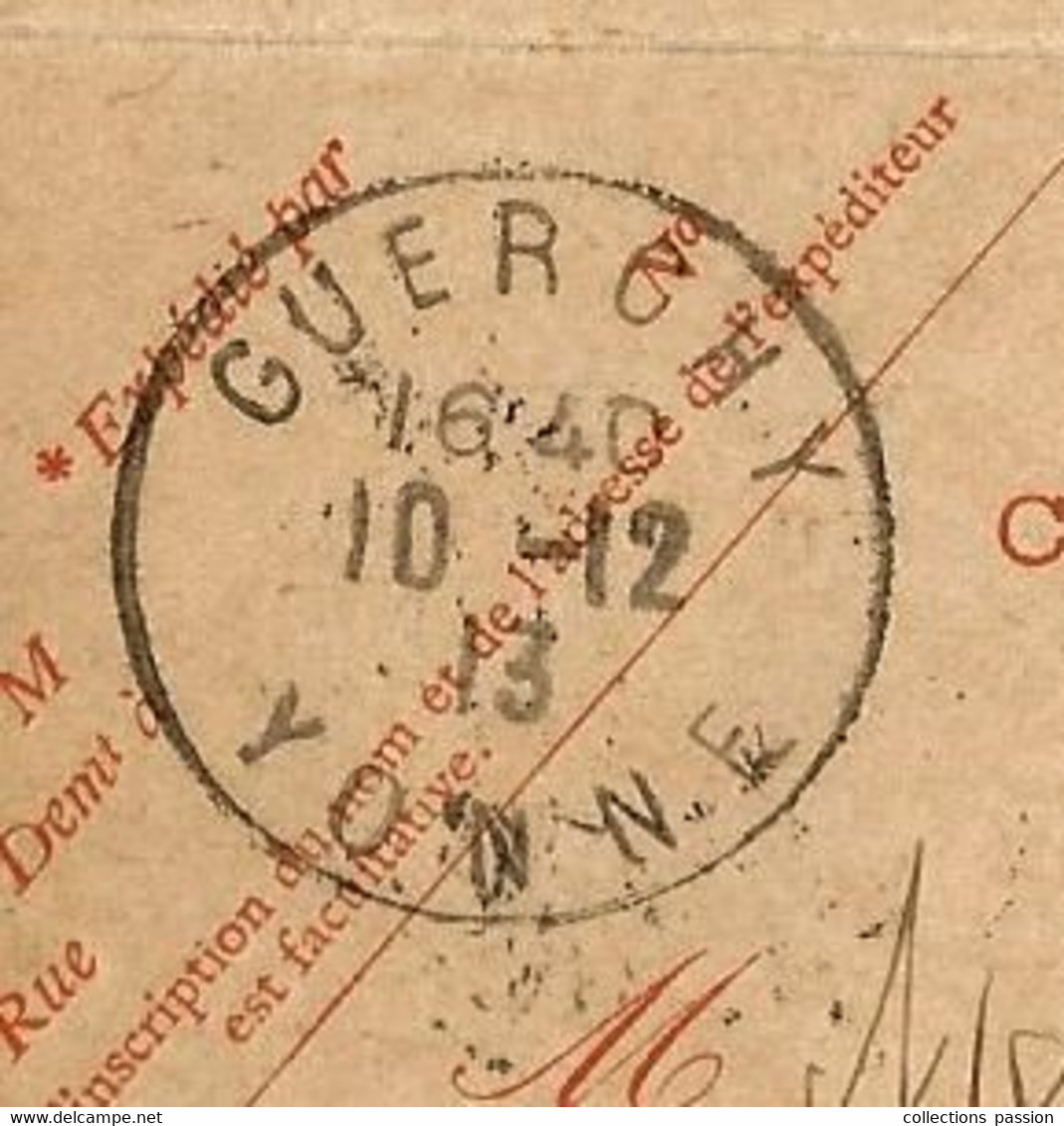 Entier Postal Sur Carte Lettre,  GUERCHY,  Pour AUXERRE,  YONNE,  1913,  3 Scans - Cartes-lettres